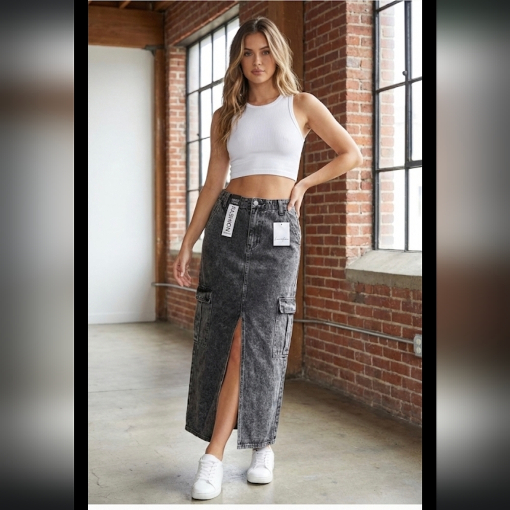 love, Fire Black Denim A-Line Skirt